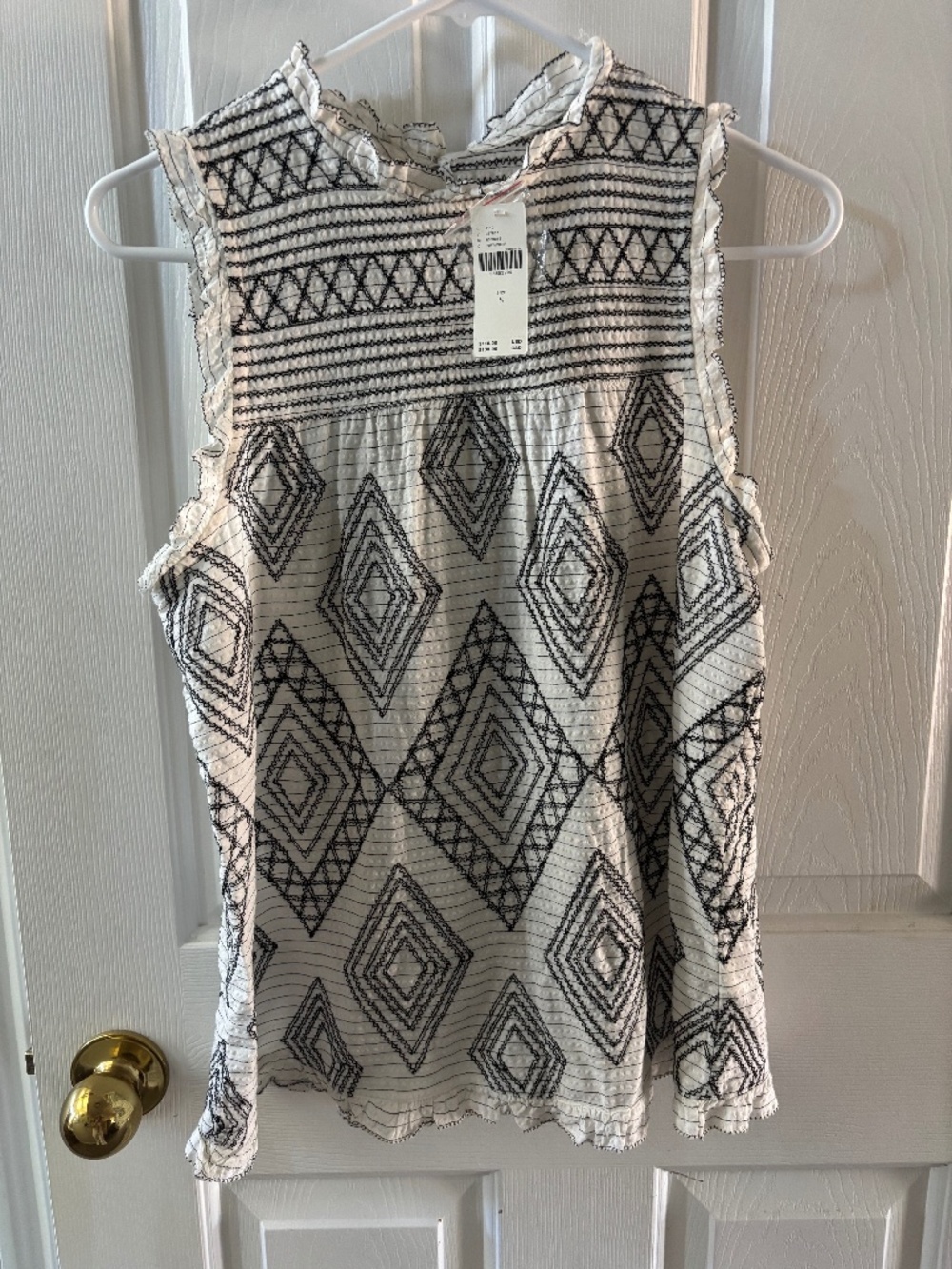 NWT Anthropologie Embroidered High Neck Ruffle Summer Blouse S